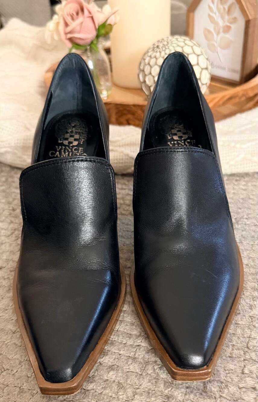 Vince Camuto Wevenly Stacked Heel Pump Black Leather